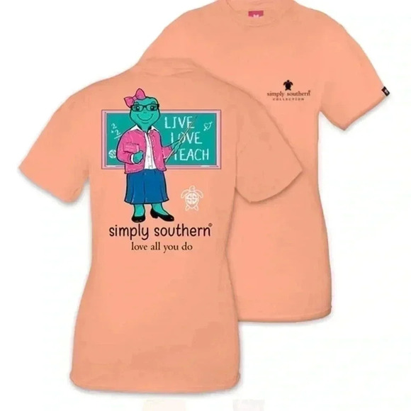 Simply Southern Preppy Teacher Peachy Save The Turtles Shirt Size M NWT - Picture 2 of 2